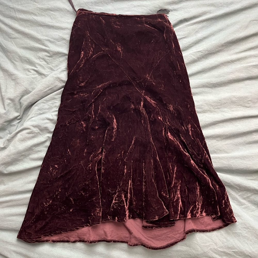 brown crushed velvet maxi skirt